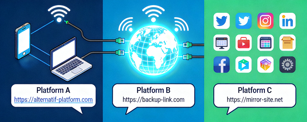 Ilustrasi akses internet dan link alternatif untuk platform online
